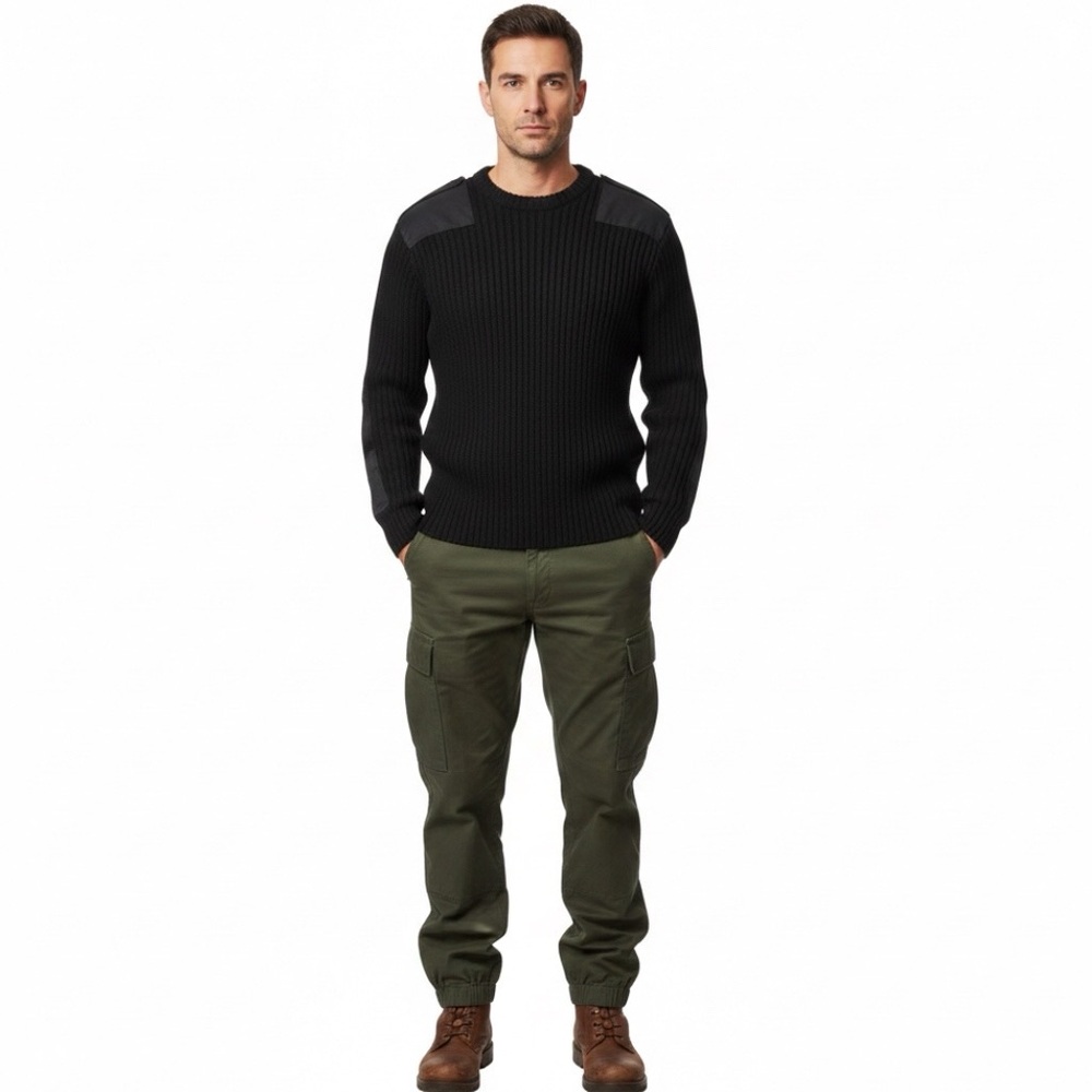 THE WOOLLY PULLY Black 100% New Wool Military Commando Sweater Size XL